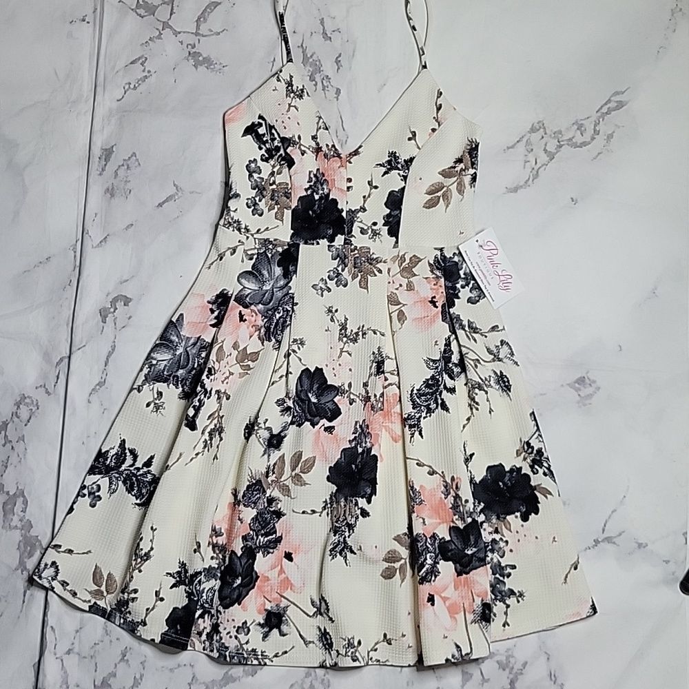 Pink Lily As the Flowers Bloom Pink/Black/White Floral dress